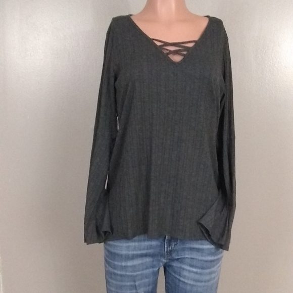 AB Studio Tops - AB Studio Bell Sleeve Tunic Gray Med